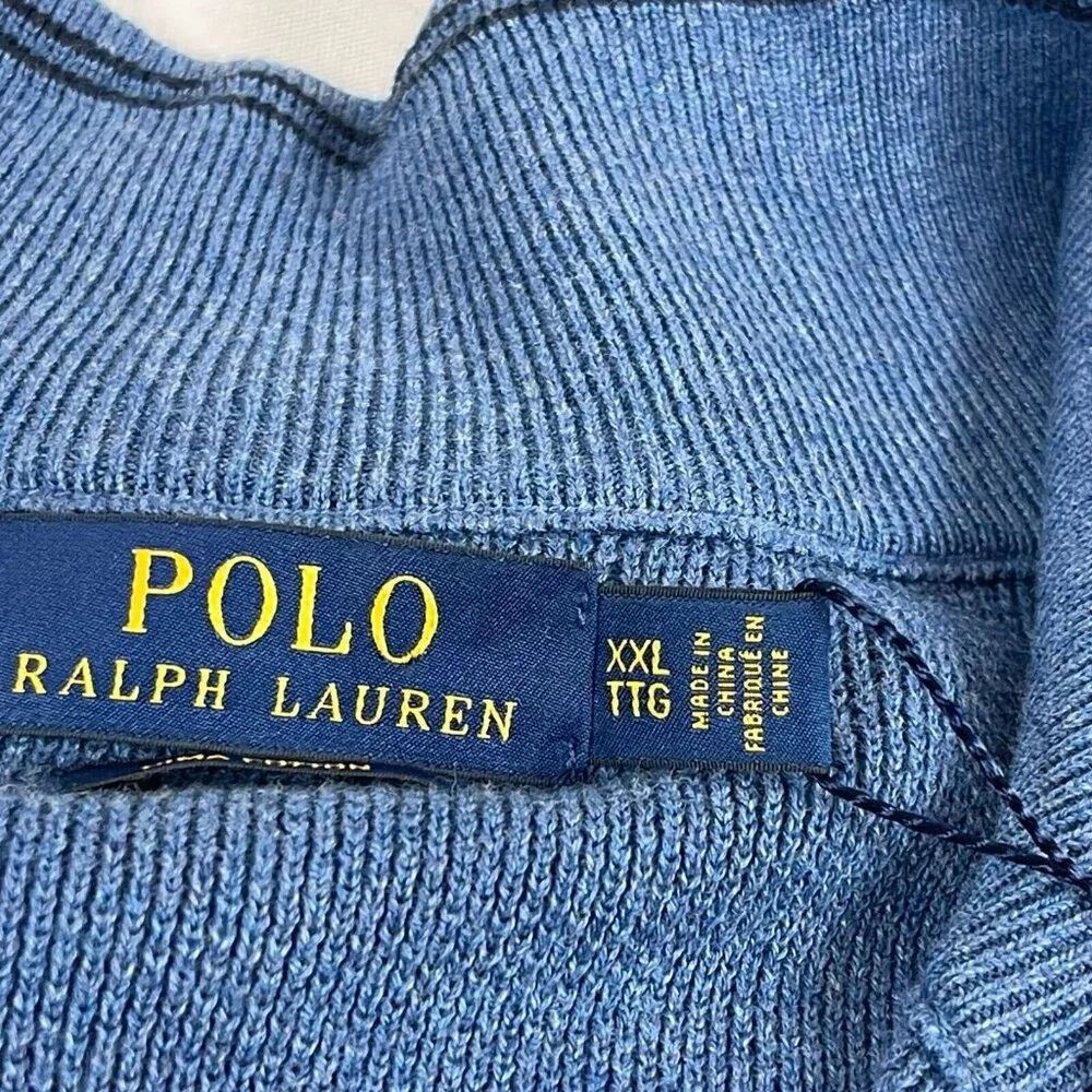 Ralph Lauren Polo Pony Sweater Sz 2XL‎ Mens Blue Pima Cotton Zip